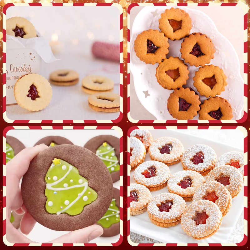 Crethinkaty 9 Pcs Mini Christmas Linzer Cookie Cutters Set, Christmas