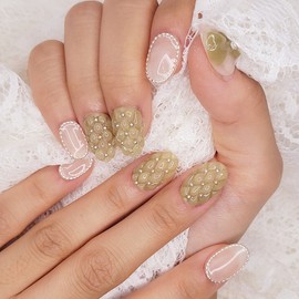 Matcha embo handmade nail tip - ballerina / 말차엠보 수제네일팁 - 발레리나