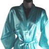 Womens Short Kimono Solid Satin Lounge Robe, Medium, Turquoise Blue
