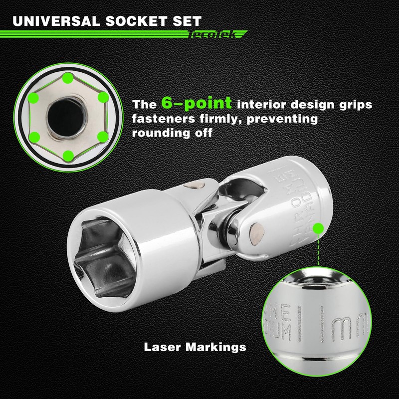 TecoTek 19-Piece 1/4-Inch Drive Universal Joint Socket Set, Swivel Socket