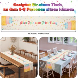 Table Runner Birthday, Yibat Table Runner Birthday Decoration, Colourful Table Runner Decoration Birthday Happy Birthday Table Decoration for Children Girls Boys Birthday Party Decoration 183 x 33 cm