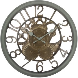 Presentime & Co 12" Farmhouse Gear Clock, Silent no ticking, Indoor/Outdoor Clock, Weatherproof, Sage Green & Antique Rusted Finish. Wall Décor/Outdoor Décor for Living room, Kitchen, Garden, Patio.