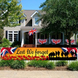 Remembrance Decoration 50x300CM, Veterans Day Lest We Forget Banner Outside Outdoor Hanging Decor with 4 Brass Grommets