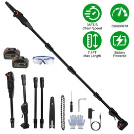 KOCASO 6IN Cordless Pole Saw for Tree Trimming, Electric Pole Saw with 7.4FT Extendable Length, Pole Chain Saw w/ 2 3.0Ah Batteries for Wood Cutting Pruning Trimming, 5.5LBS Lightweight