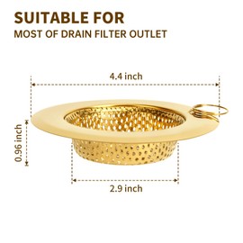 Blueden 2 Pack Kitchen Sink Strainers with Pull Ring, Large Wide Rim of 4.33 Inches Diameter, Stainless Steel Drain Strainers basket for Kitchen Sink, Dishwasher Safe, Gold