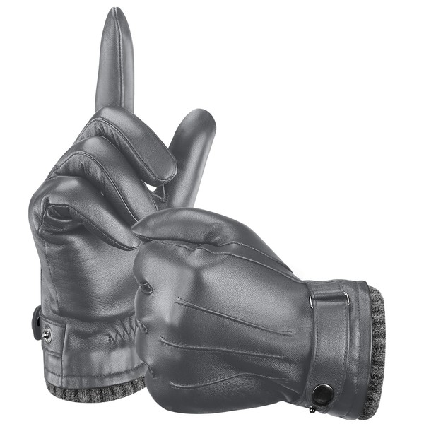 Aegend Leather Gloves for Men, Soft Warm Lining Full Hand
