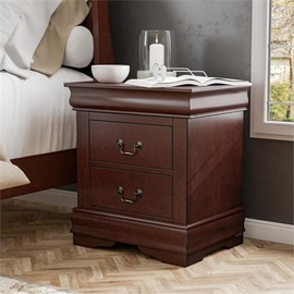 Bowery Hill Transitional Wood 2-Drawer Nightstand in Cherry Finish