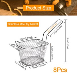 BUENTYA Pack of 8 Small Stainless Steel Frying Baskets for Serving Chip Baskets Mini Fryer Basket Fryers Serving Basket French Frying Basket with Handle Chip Grid Mini for Frites