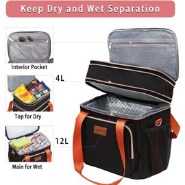 GLENKEY Expandable Insulated Lunch Box for Women Men, Double Deck Large Lunch Bag Tote Leakproof Lunch Cooler with Shoulder Strap for Adults Work Shift Outdoor Picnic Daytrip, (Black, 16L)