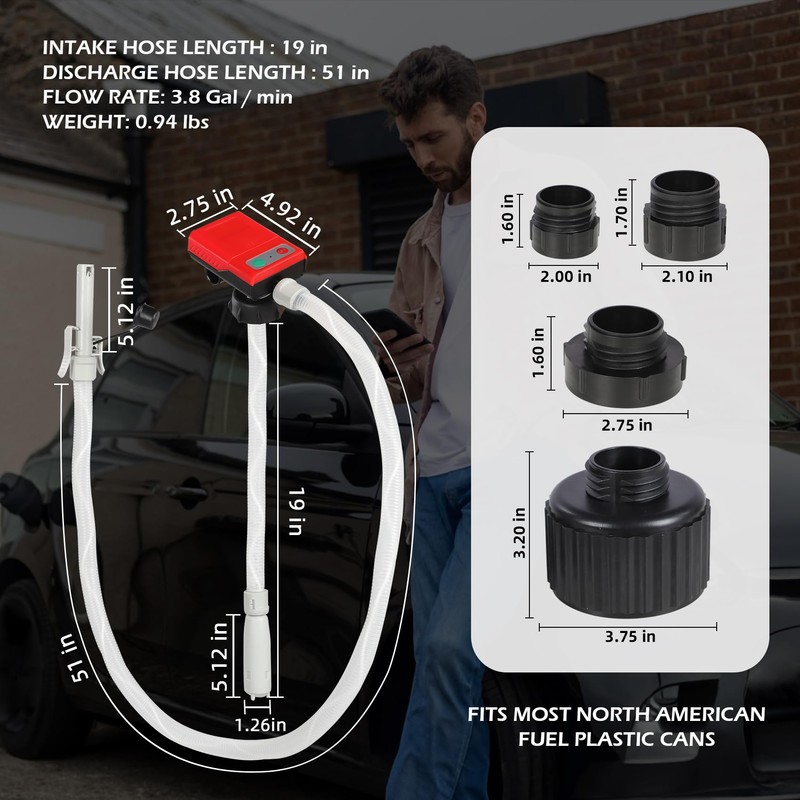Fuel Transfer Pump with Auto-Stop, AA Battery Powered/DC 12V Power