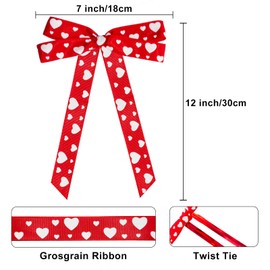 Voeveca 7"x12" Red Valentine Bow with White Heart Decor - Ideal for Valentine's Day, Weddings & More Occasions (12, 7 * 12)