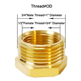 Joywayus Brass Reducer Hex Bushing Reducing Pipe Fitting 1/2" G Female × 3/4" NPT Male Thread Adapter