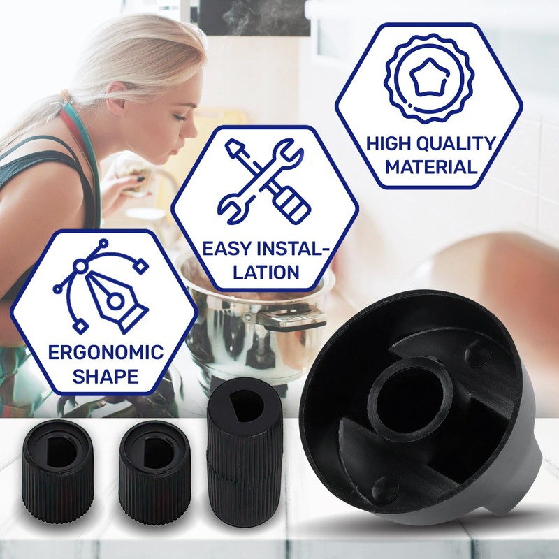 Gas Cooker Knob with 3 Concealed Axle Adapters - Black