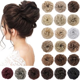 S-noilite 2Pcs Messy Bun Hair Piece Wavy Messy Hair Bun Extensions Scrunchies Thick Updo Synthetic Hair Scrunchy Easy Chignon Ponytail Hairpiece for Women Girls Medium Brown