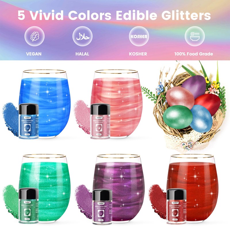 5 Colors Edible Glitter Set, Edible Glitter for Drinks, Luster