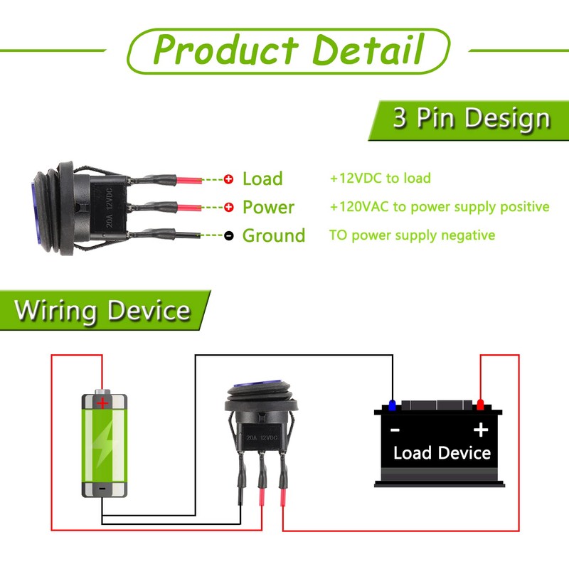EPLZON Pack of 4 12V 20A Waterproof Round Toggle Switch