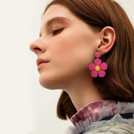 Jstyle Earrings, Women's Popular Handmade Earrings Set Clip Earrings Big Dangle Colorful Statement Hoop Earrings Woven Earrings Drop Earrings for Women, Stainless Steel Rattan Cubic Zirconia