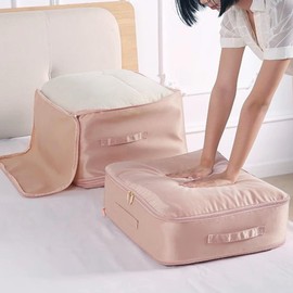 Ultra Space Saving Self-Compressing Organiser, Latest Compressing Bag, Movable Organiser Bags for Duvets, Self-Compressing Organiser for Duvets, Clothes, Blankets (Pink)