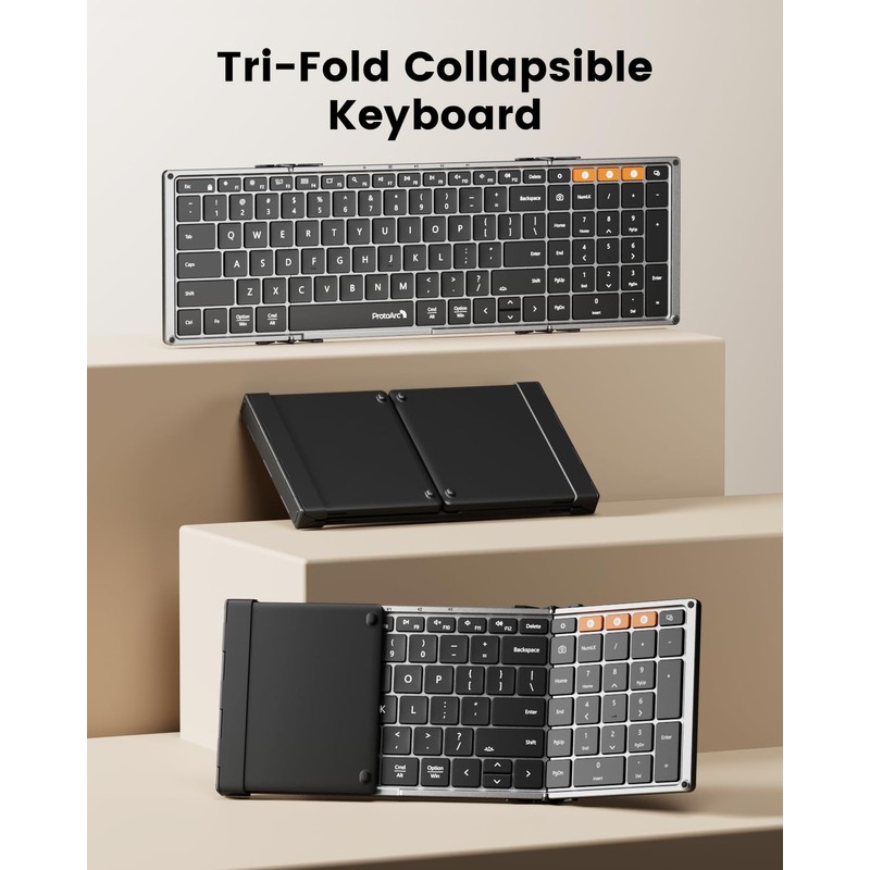 ProtoArc Backlit Foldable Keyboard, XK01 Plus Folding Portable Bluetooth Keyboard
