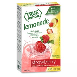 True Lemon Strawberry Lemonade Stevia Sweetened, On-The-Go, 10 Packets