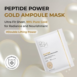 BOM COSMETICS Power Gold Ampoule Mask 0.88 oz, Peptide & Gold Sheet Mask for Hydration, Nourishment, Glow Skin – High-Concentration Ampoule Essence, Moisturizer Collagen Facial Sheet, Korean Skin Care