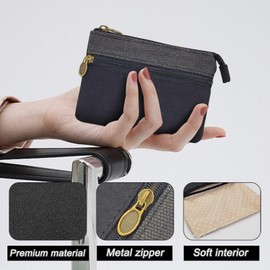 Energather Coin Purse, Cotton Coin Purses Coin Bag with Zip Small Purse for Men and Women, Small Mini Purse for Storing Receipts, Coins, black, S, Casual