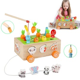 Montessori Wooden Toddler Toys for 2 3 4 Years Old Boys Girls, Shape Sorters Carrot Harvest Game Wooden Toy for Age 3+ Child,Preschool Learning Fine Motor Skills farm animals Toy