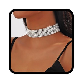 Handcess Rhinestone Choker Necklace Silver Sparkly Crystal Necklaces Bridal Necklace Jewelry for Women