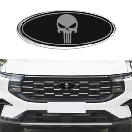 Rebvugr Front Grille Rear Tailgate Skull Emblems, Car Emblem Badges, Punisher Front Grill Emblems, Car Exterior Accessories Oval Emblem Fit for Ford F150 F250 Explorer Expedition (Black/Chastiser)