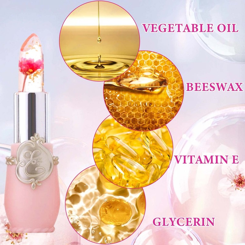WENJLYJ 2PCS Crystal Flower Jelly Lipstick,Clear Lipstick with Flower Inside