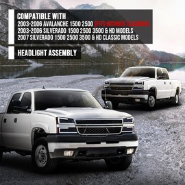 G-PLUS LED DRL Headlights, Fit Chevy Silverado 1500 2500 3500&HD 2003-2006/Fit Chevy Avalanche 2003-2006 Bumper Headlamps,faro Smoky Lens Black Housing Amber Reflector,faros delanteros