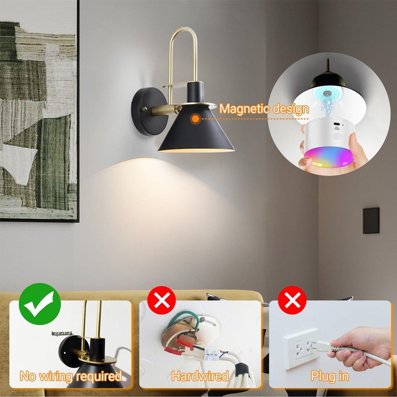 Battery Operated Wall Sconces Set Of Two, Rechargeable Wireless Wall