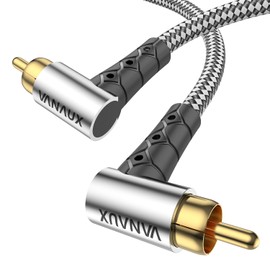 VANAUX 90-Degree Subwoofer Cable 3.3FT,90 Degree RCA to 90 Degree RCA Cable, (Gold-Plated Connectors, Aluminum Alloy Shell, Braided Jacket) Ideal for Tight Spaces, Home Theater, Sound Systems-Silver