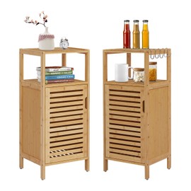 KINBOR BABY Kinborbaby Small Bathroom Storage Cabinet - Bamboo Cabinet, Bathroom Floor Cabinet, Bathroom Cabinet Storage, Narrow Bathroom Cabinet, Bamboo Bathroom Storage (2)