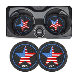 AUCELI 2 Pack Car Cup Holder Coasters, Colored American Flag US Flag Insert Car Cup Coaster, 2.75 Inch Anti Slip Shockproof Embedded Drink Mat, Vehicle Interior Decor Accessories (Star/USA)