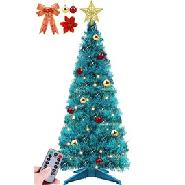 TURNMEON 4 Ft Christmas Tree with 20 Balls, Peacock Blue, PVC+Metal+Electronic Components