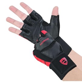 ROBOX Wrist Support Lifting Gloves, Gym Workout Heavy Weight Lifting 18” Wrist Strap Gloves with Leather Palm and Padded Grip for Men and Women (X-Large)