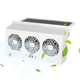 EOHMAK Solar Power Car Window Exhaust Fan - Auto Ventilation Fan with Three Air Outlet Car Vent Cooler (White-Type A)