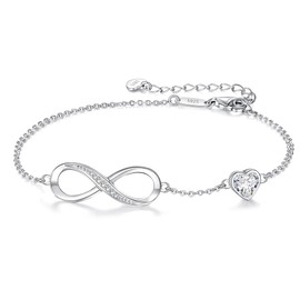 CDE Infinity Heart Symbol Charm Link Bracelet for Women 925 Sterling Silver Stainless Steel Adjustable Anniversary Jewelry Christmas Birthday Gifts for Women Wife Girlfriend Her (Sterling Silver-04-Apr.)