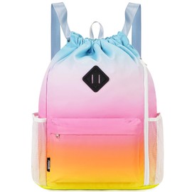 WANDF Drawstring Backpack Sports Gym Bag with Shoes Compartment, Water-Resistant String Backpack Cinch Bag for Women Men (Rainbow)