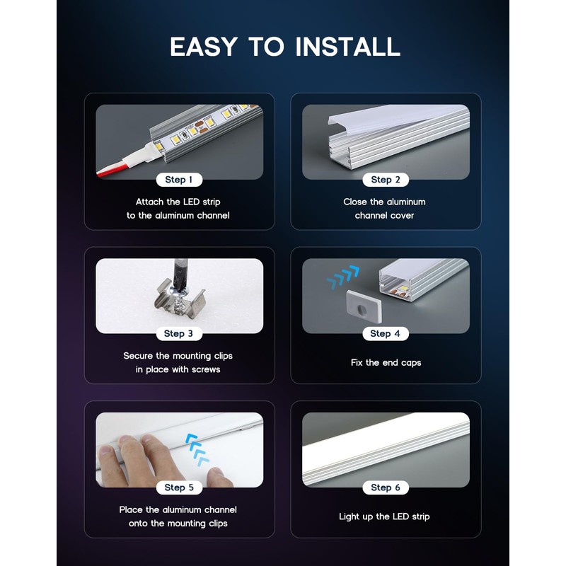 VOEWT 20Pack 3.3FT/1M LED Aluminum Channel U Shape with Milky