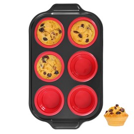 Toptrend Muffin Tray with Metal Frame, Muffin Baking Tray 31 x 18 cm, Coated, Standard Size, Cupcake Moulds, Muffin Tray for 6 Muffins, Red