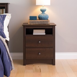 Prepac Fremont 2 Drawer Nightstand with Open Shelf, Espresso, Tall