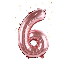 Rose Pink Number “6”Balloons 16 Inch, Mylar Foil Custom Single Letter, Hanging, Reusable for girls boys adults Birthday,Surprise,Wedding, Celebration, Sports Party Event Decoration Supplies