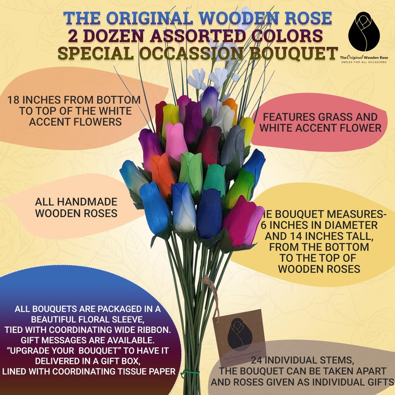The Original Wooden Rose Assorted Colors Wooden Rose Closed Bud