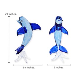 WitnyStore Tiny 2¾" High Blue Dolphin Figurine On Stand - Miniature Hand Blown Painted Glass Animal Colorful Fish and Marine Mammal Sea Life Crystal Decorative Collectible Figurines Home Décor Gifts
