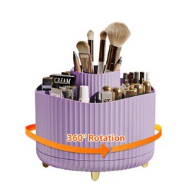 Veki 360°Rotating Makeup Brush Holder Organizer, Makeup Organiser for Dressing Table, Cosmetic Brush Holder for Bathroom Vanity, Cosmetic Brushes Container Storage for Lipstick Eyeliner (Purple)