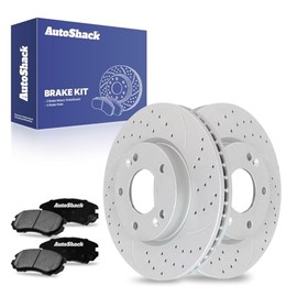 AutoShack Front Brake Kit Replacement for 2006-2010 Hyundai Sonata 3.3L V6 FWD Drilled & Slotted Silver Coated Disc Brake Rotors Ceramic Brakes Pads 11.8" (300.0 mm) TurboGuard BRK010337064