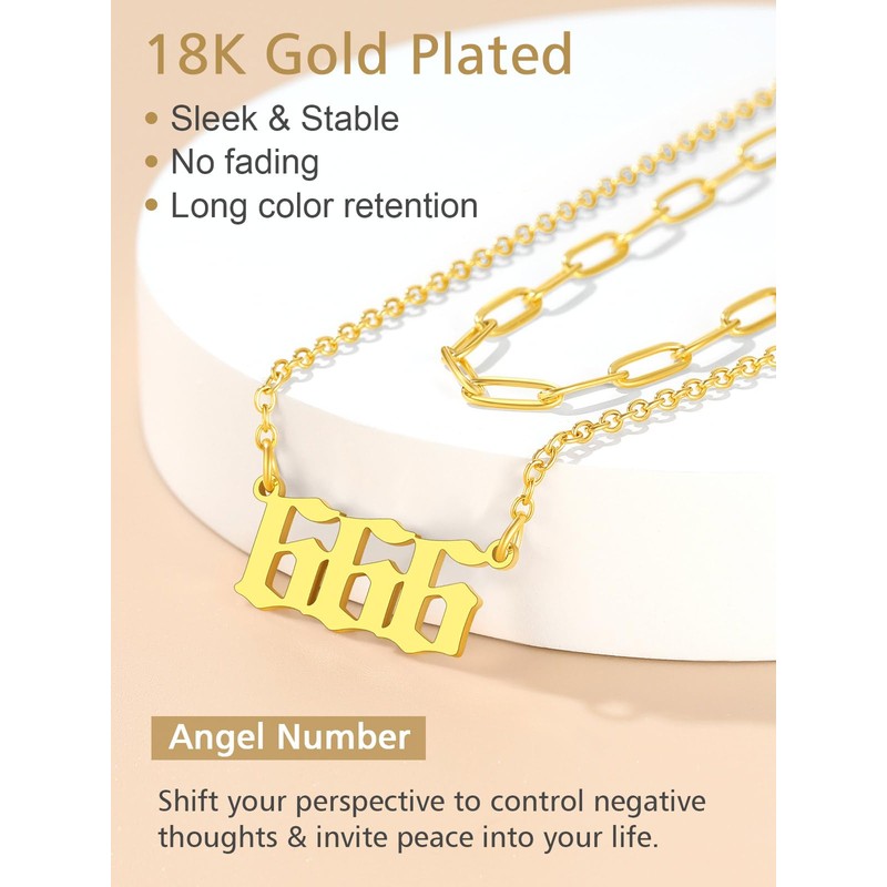 Layered Gold Necklaces for Women Angel Number 666 Choker Paperclip