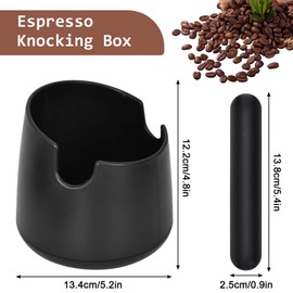 Espresso Knock Box, Black Coffee Knock Box, Round Coffee Bin, Shock-Absorbent Espresso Dump Bin with Removable Rubber Knock Bar and Non-Slip Base for Easy Coffee Ground Disposal